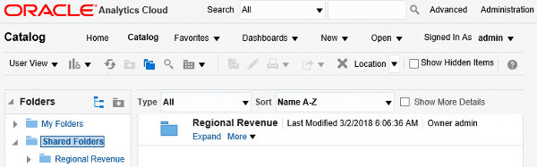 Regional Revenue catalog folder that you created