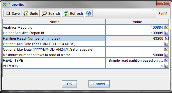 Properties dialog box for time data