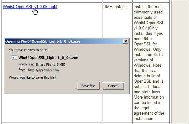 download Win64 OpenSSL v1.0.0k Light