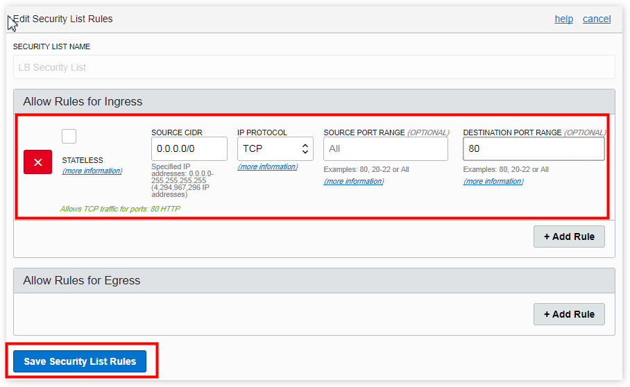 Updating security list details