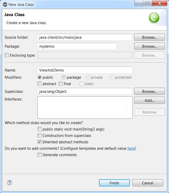 Create a new Java Class Wizard