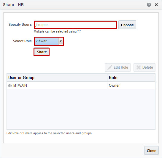Share - HR dialog box