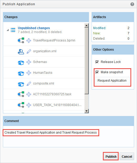 Publish Application dialog box