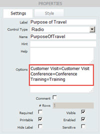 Purpose of Travel Settings Properties