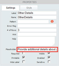 Other Details Settings Properties