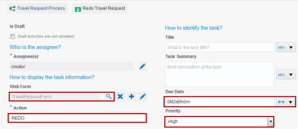Redo Travel Request task properties