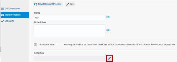 Portion of the Implementation pane
