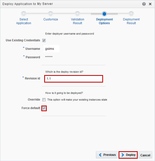 Deployment Options step