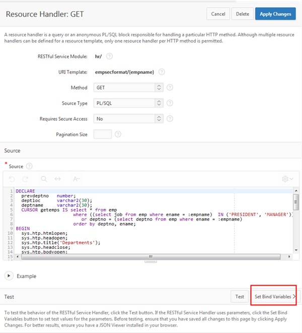 how to create the restful service module example... Reviewing Sample RESTful web service in Your Database Cloud Service
