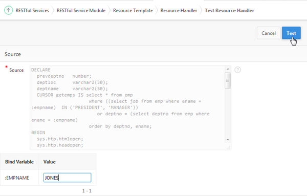 how to create the restful service module example... Reviewing Sample RESTful web service in Your Database Cloud Service