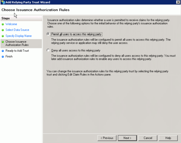Choose issuance authorization rules, permit all users selected