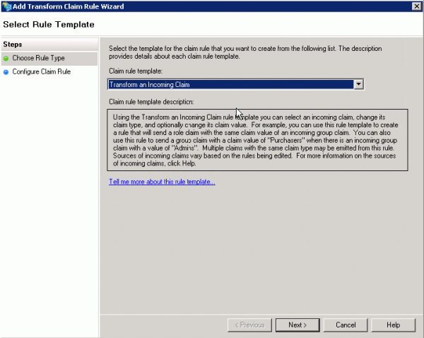 Add Transform Claim Rule, Select Rule Type
