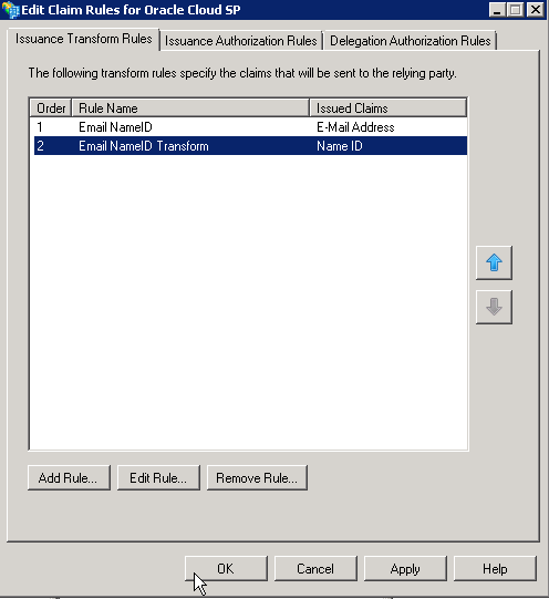 Claim Rules displayed