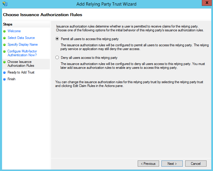 Choose issuance authorization rules, permit all users selected
