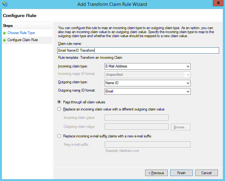 Add Transform Claim Rule, Configure Claim Rule