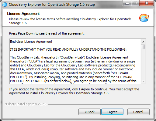 CloudBerry Explorer setup wizard - License Agreement