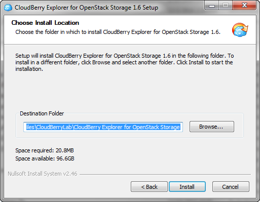 CloudBerry Explorer setup wizard - Choose Install Location