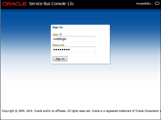 Service Bus Console login page