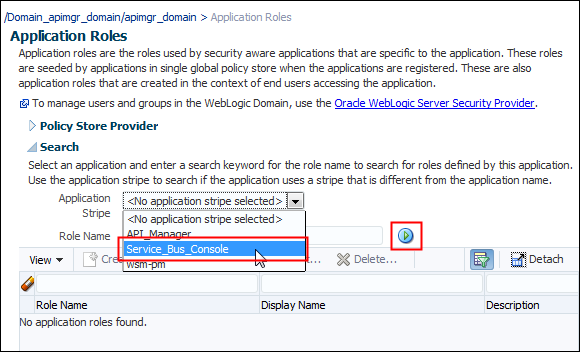 Application Roles page