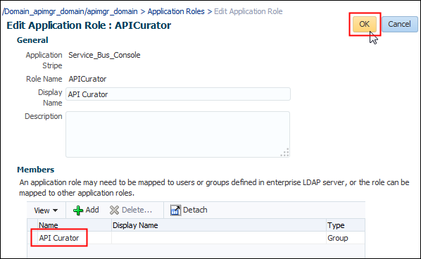 Edit Application Role page