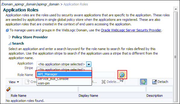 Application Roles page