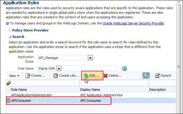 Application Roles results page