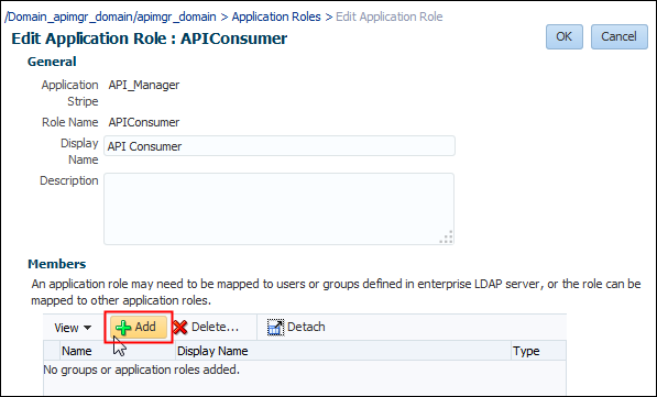 Edit Application Role: APICustomer page