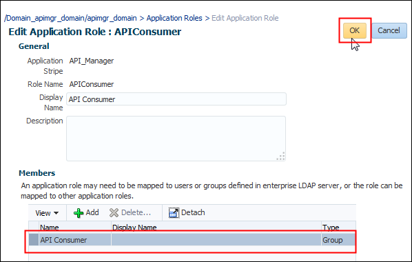 Edit Application Role: APIConsumer page