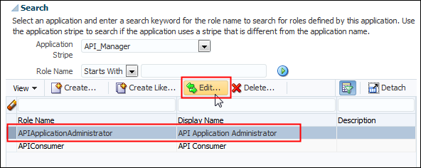 Application Roles result page