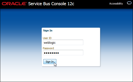 Oracle Service Bus Console login page