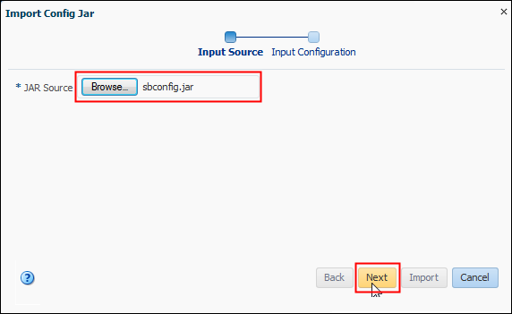 Import Config Jar page