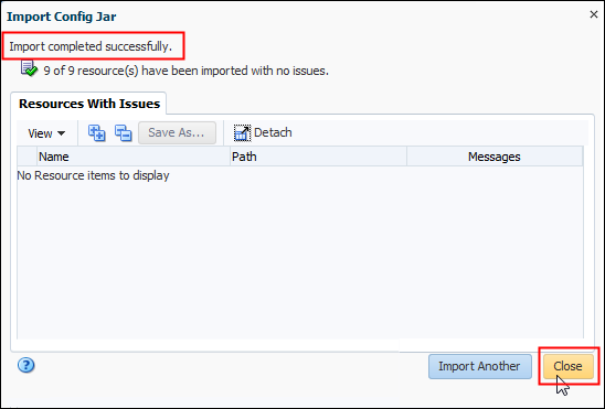 Import Config Jar with result message