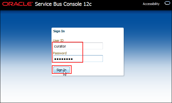 Oracle Service Bus Console login page