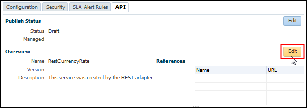 API tab of the RestCurrencyRate page