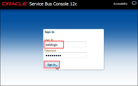 Oracle Service Bus Console login page