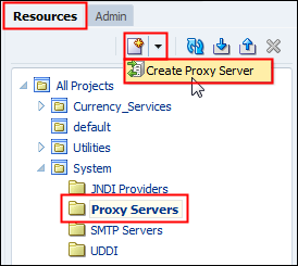 Resources tab with New menu enabled