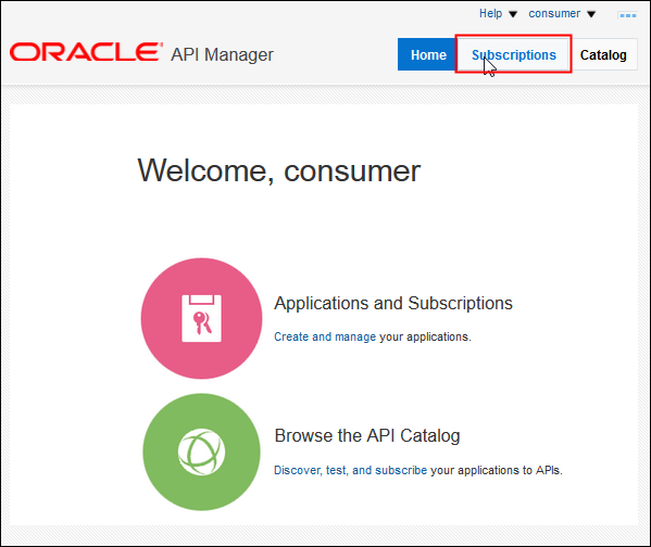 Oracle API Manager home page