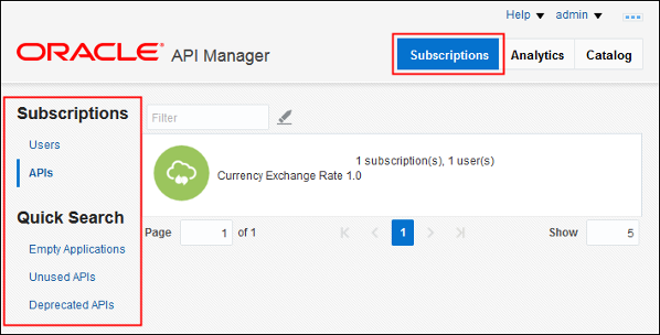 API Manager Subscriptions page