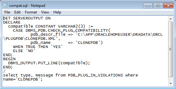Verifying the Compatibility of the Pluggable Database with the Container Database