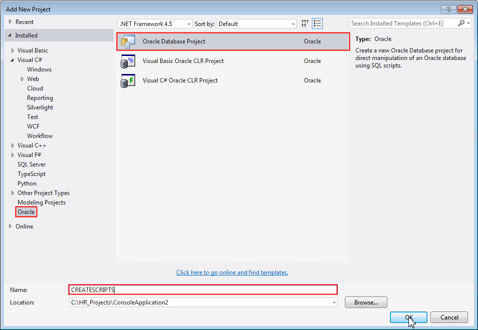 Creating a Console Application and Oracle Database Projects