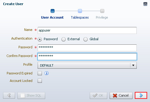 Create User page - Step 1