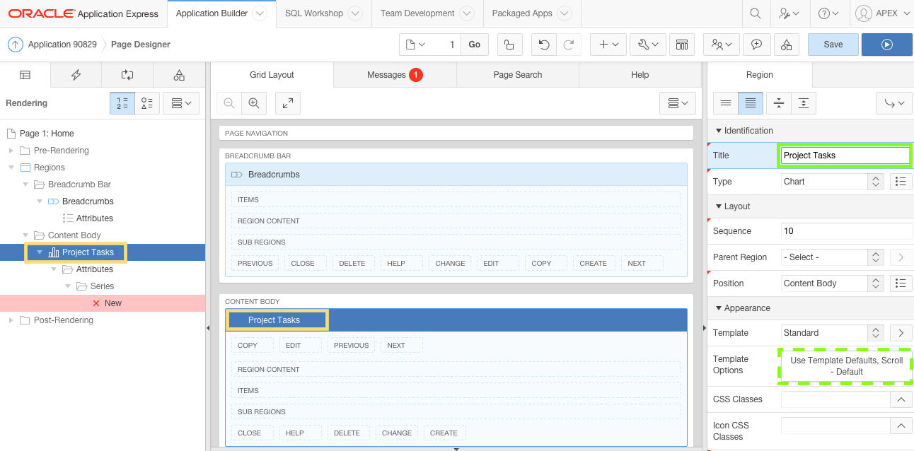 Set region properties
