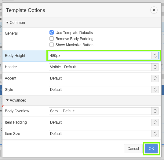 Set template options