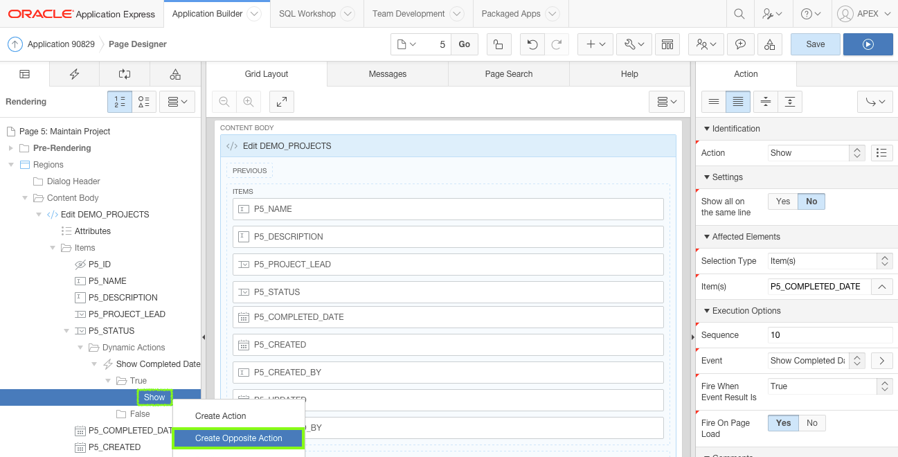 Create Opposite DA Action