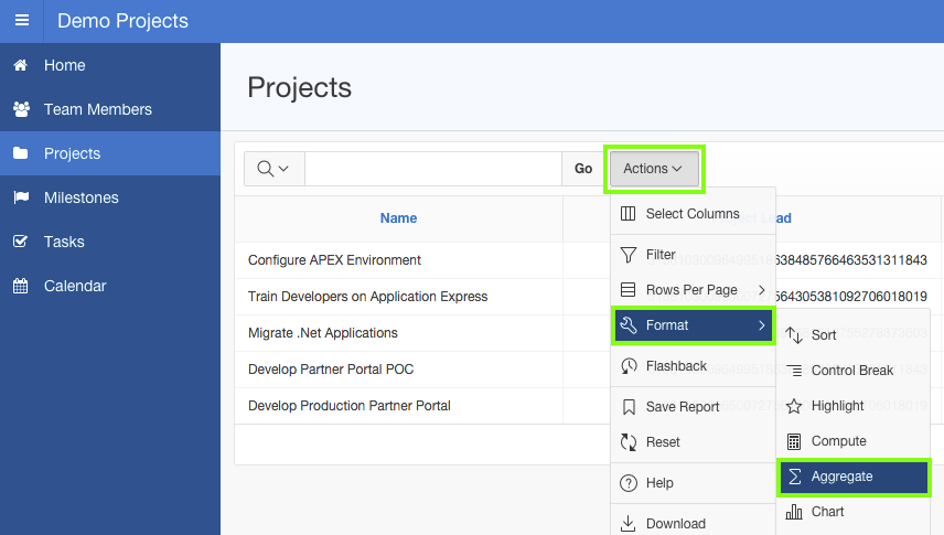 Runtime - Actions > Format > Aggregate