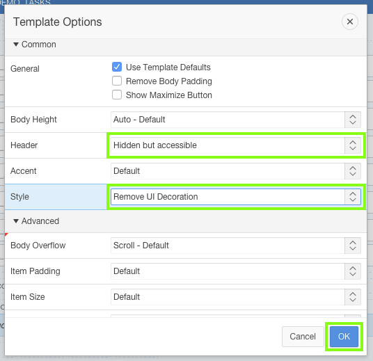 Set Template Options