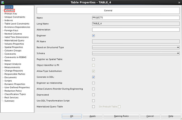 Table Properties dialog - General tab