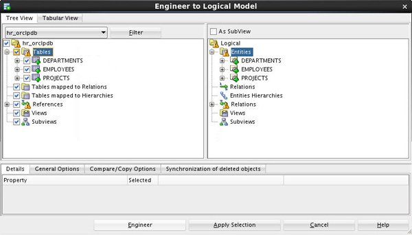 Engineer to Logical Model window