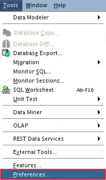 Tools menu in SQL Developer Data Modeler