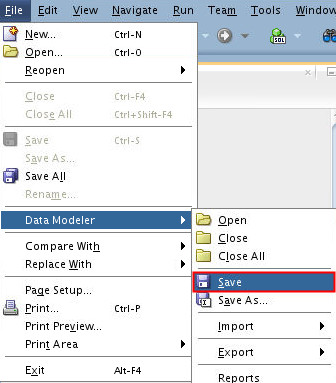 File menu in SQL Developer Data Modeler